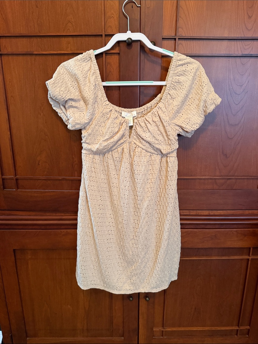 URBAN Romantics Cream Eyelet Square-Neck Puff Sleeve Tunic